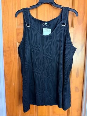 Black Textured Ring-Strap Sleeveless Top